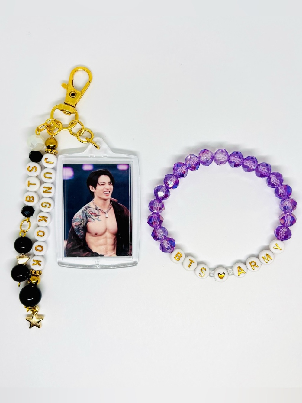 (2pcs) BTS JUNGKOOK PHOTO KEYCHAIN BRACELET PHOTOCARD BUNDLE